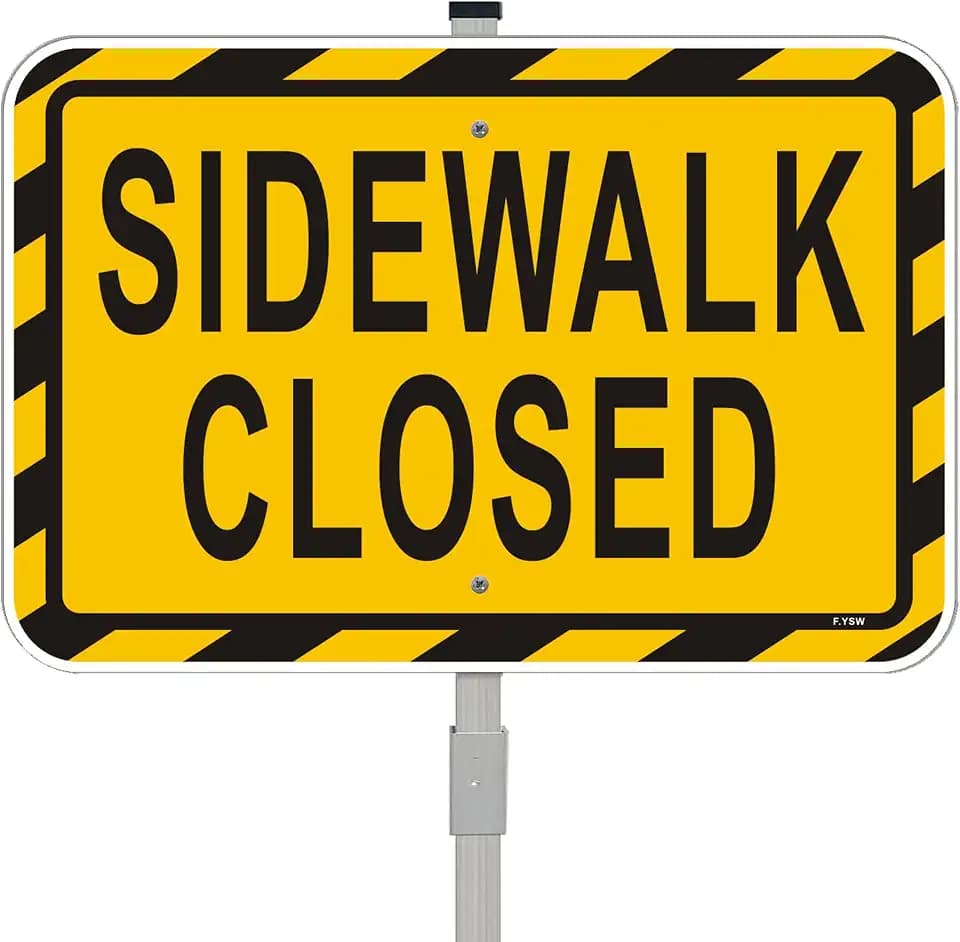 Sidewalk Closed Sign for Traffic Road Warning Outdoor Barricade Construction Caution Use Driveway 18" x 12" With 28" Long Metal Stakes With Stand Aluminum Yard Business Black Yellow