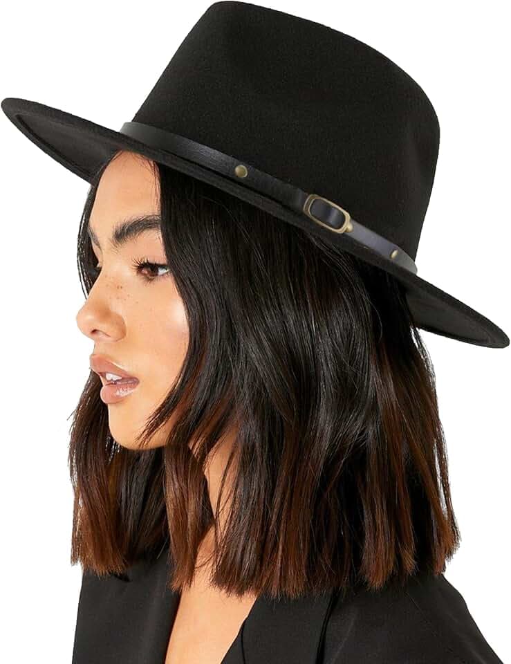 Damen Fedora-Floppy Vintage-Jazz-Hut – Filzhut mit breiter Krempe und Gürtelschnalle, Panamahut
