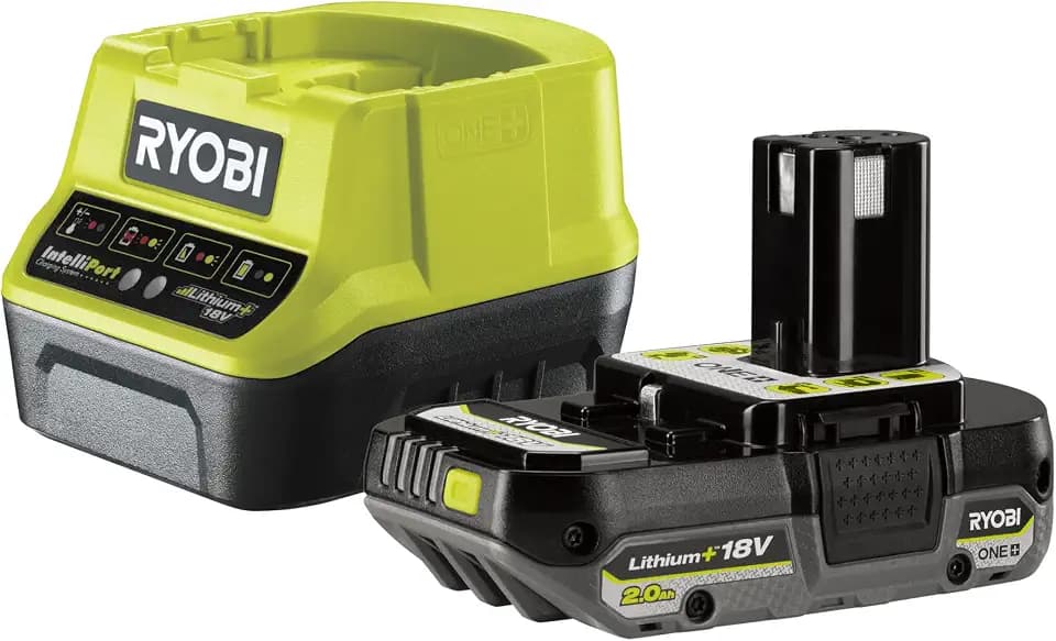 RYOBI 18 V Akku-Starter-Set RC18120-120CG (1x 2,0 Ah Lithium+ Akku, Schnellladegerät mit 2,0A Ladestrom, Lithium+Akkutechnologie setzt Maßstäbe für Laufzeit, Leistung und Lebensdauer, IntelliCell(tm))