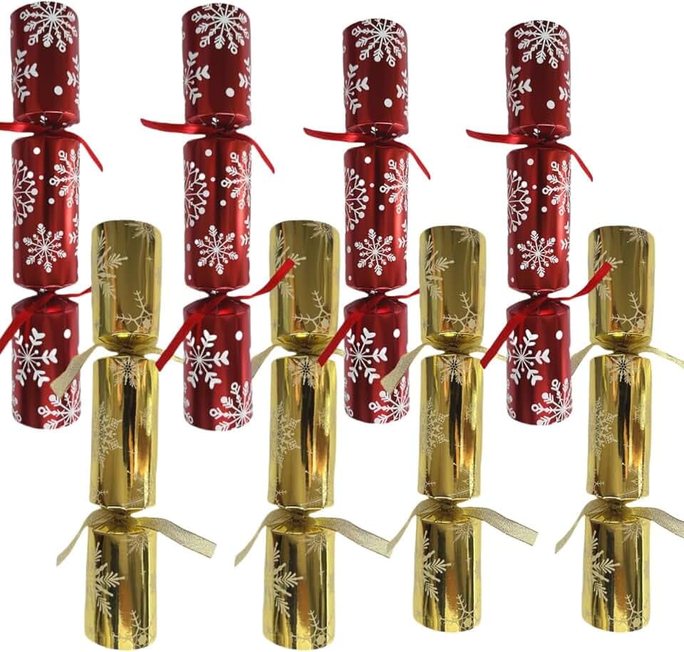 8 Pcs No-snap Party Tisch Favors, Golden Red Themed Holiday Supplies mit Party Hut, kleines Geschenk im Inneren für Kinder Erwachsene Weihnachten Geschenk