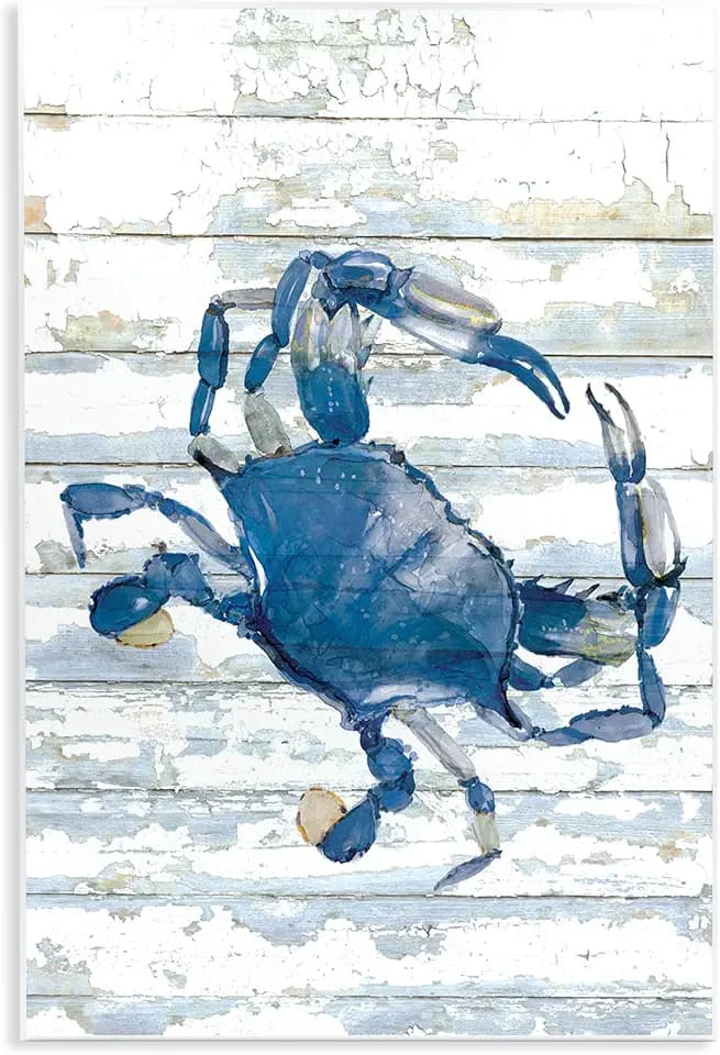 Distressed Blue Ocean Crab, 10 x 15 Inch Mounted Print on Wall Plaque