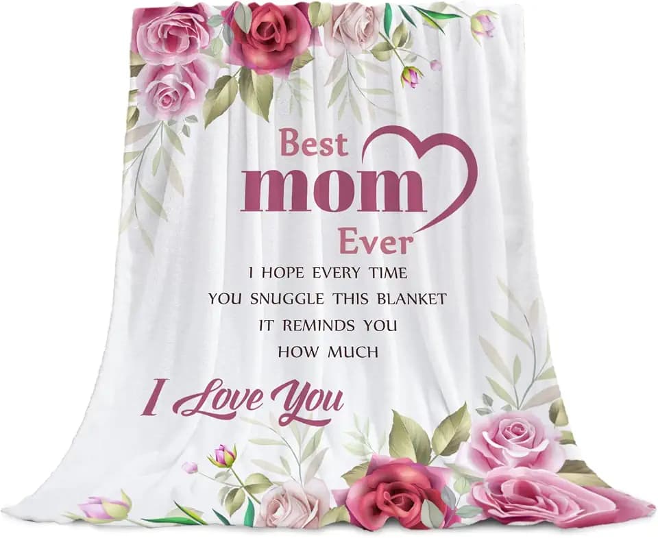 Best Mom Blanket for Mothers Day Blanket for Mom from Daughter Son Letter to Mom Blanket Mothers Day Blanket Gift Floral White I Love You Mom Throw Blanket for Couch Sofa Twin Size 60x80
