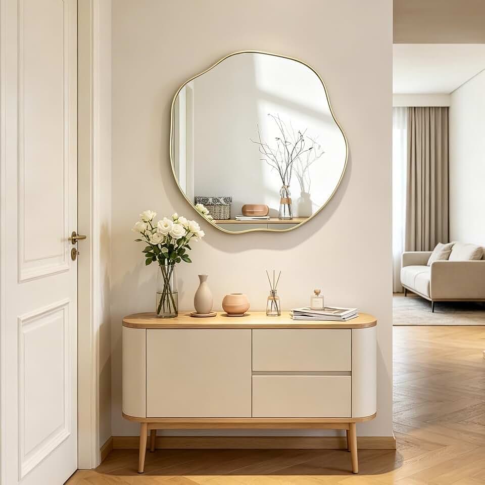 POZINO 25" Irregular Round Wall Mirrors, Scalloped Frameless Mirror