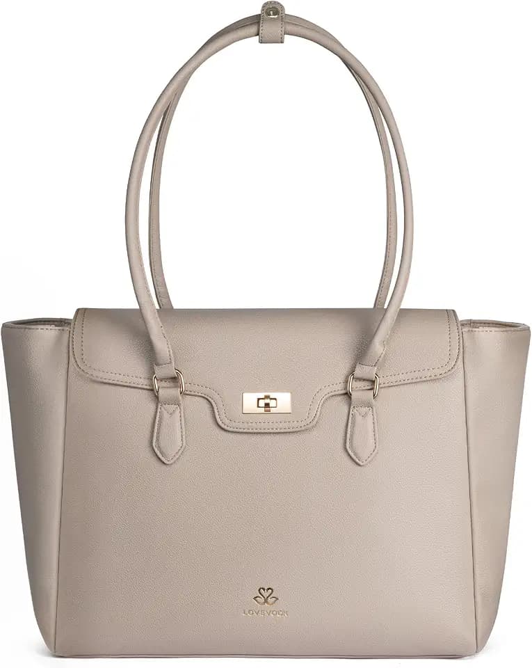 LOVEVOOK Laptop Bag for Women Soft Leather Work Bag, Office Shoulder Tote Purse Professional Briefcase with Flap Design