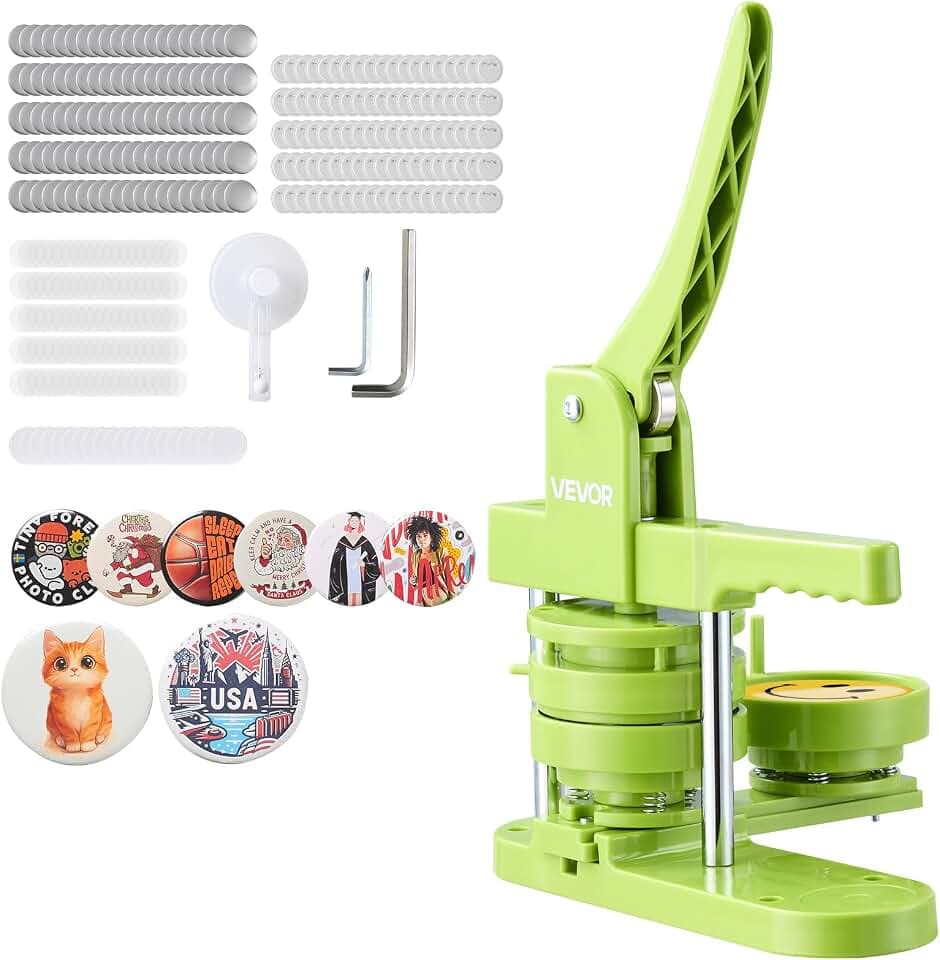 VEVOR Button Maker Machine, 3in/75mm Plastic Pin Maker with 100pcs Button Parts, Mr. Panda Magic Book, Circle Cutter and Hex Wrenches, Reinforced Ergonomic Handle, for DIY Badges, Personalized Pins