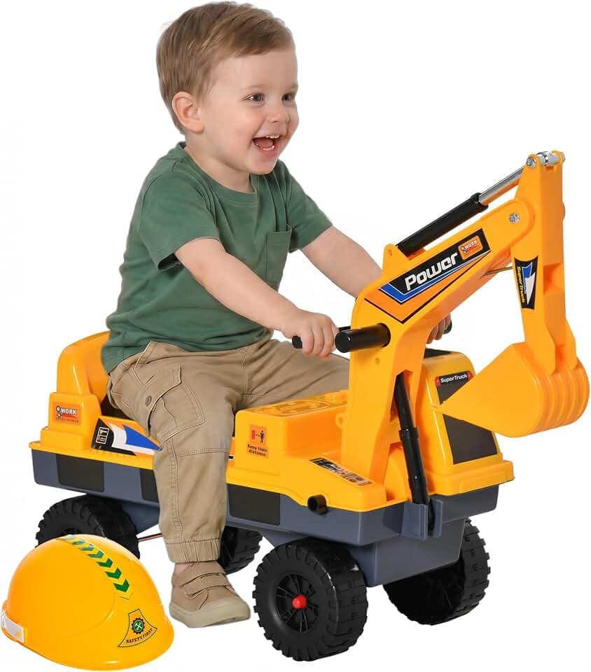 Qaba Ohne Motor 2-in-1 Aufsitzbagger, Baufahrzeug-Set, Gelb