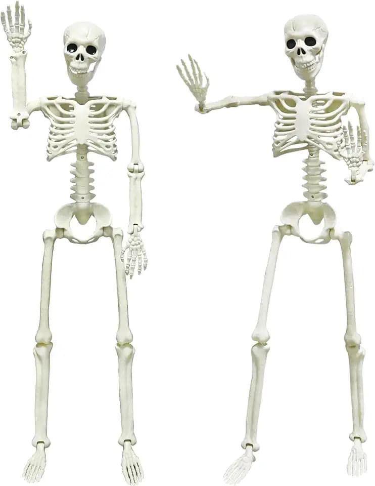 Halloween Skelette, Grusel-Doppelpack: 2x90cm Lebensgroße Skelette-Komplett Gelenkiger Körper aus Kunststoff, Perfekt für Halloween Deko, Garten & Schaurige Partys (Skelett-2er Set 90cm)