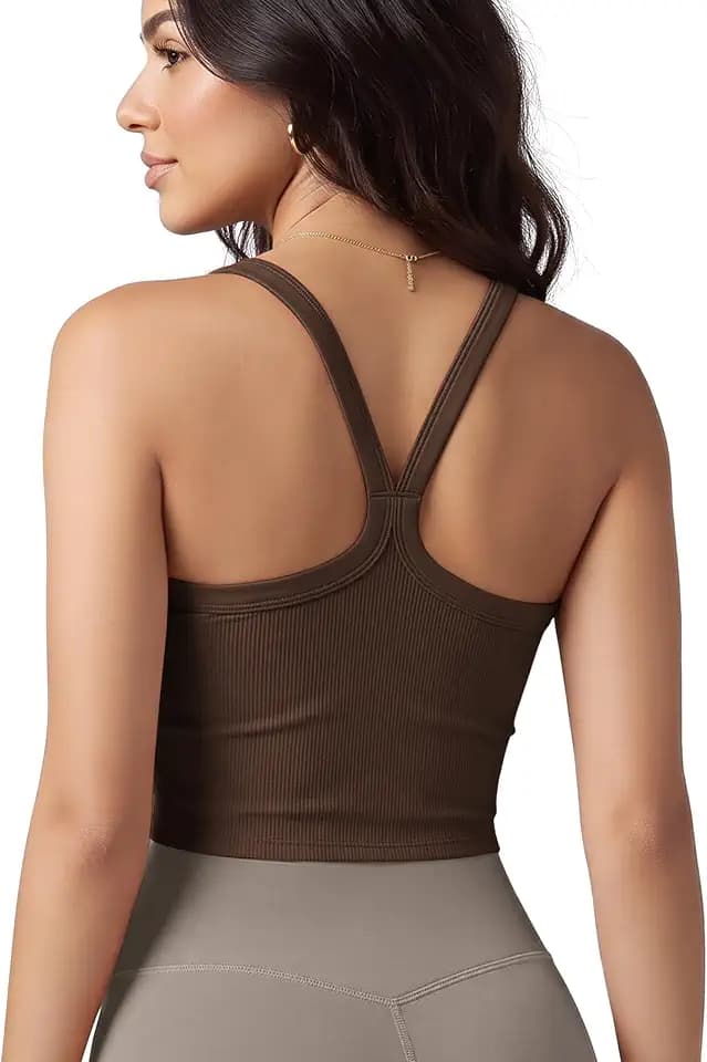 ODODOS Women's Seamless Crop Cami Wide Scoop Neck Ribbed Soft Open Racerback Cropped Tank