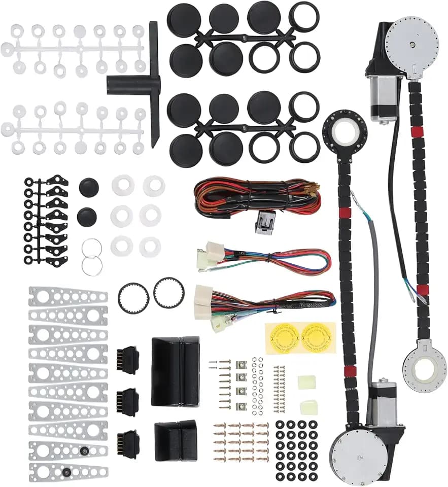 JDMSPEED New Universal Electric Power Window Lift Regulator Conversion Kit with Switches Wiring and Hardware for 2 Door Pickup SUV Truck Van Car