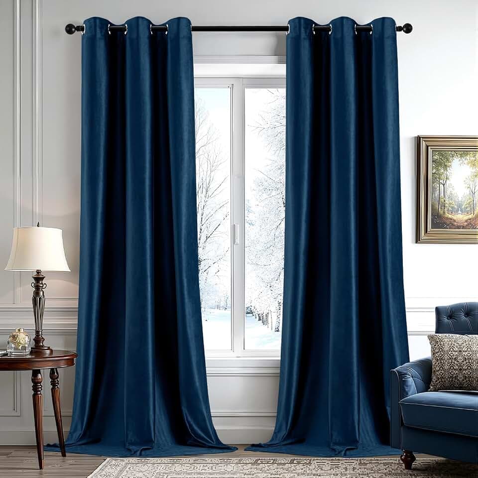 ANRODUO Navy Blue Velvet Curtains 108 Inches Long for Bedroom 2 Panels