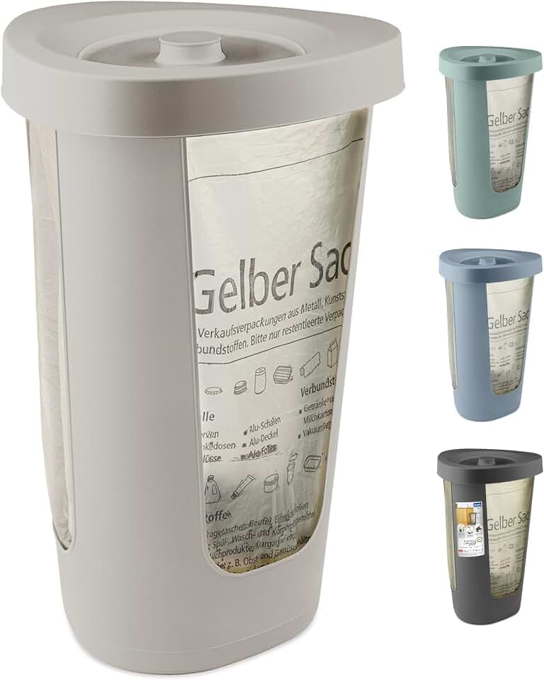 Rotho Fabu Müllsackständer gelber Sack mit Deckel, Kunststoff (PP recycelt), cappuccino, (40.0 x 40.0 x 62.1 cm)