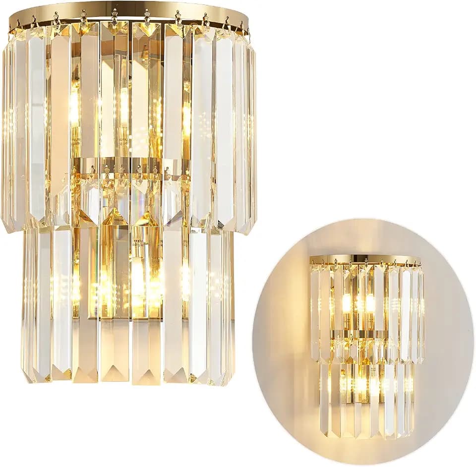 Siljoy Modern Crystal Wall Light 2-Tiers K9 Crystal Wall Sconce G9 Base x 2