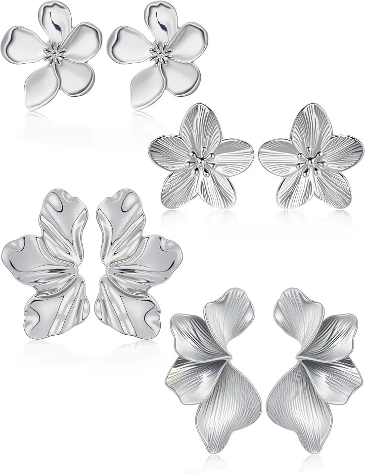 Gold Flower Statement Earrings for Women, 14K Gold Plated Irregular Floral