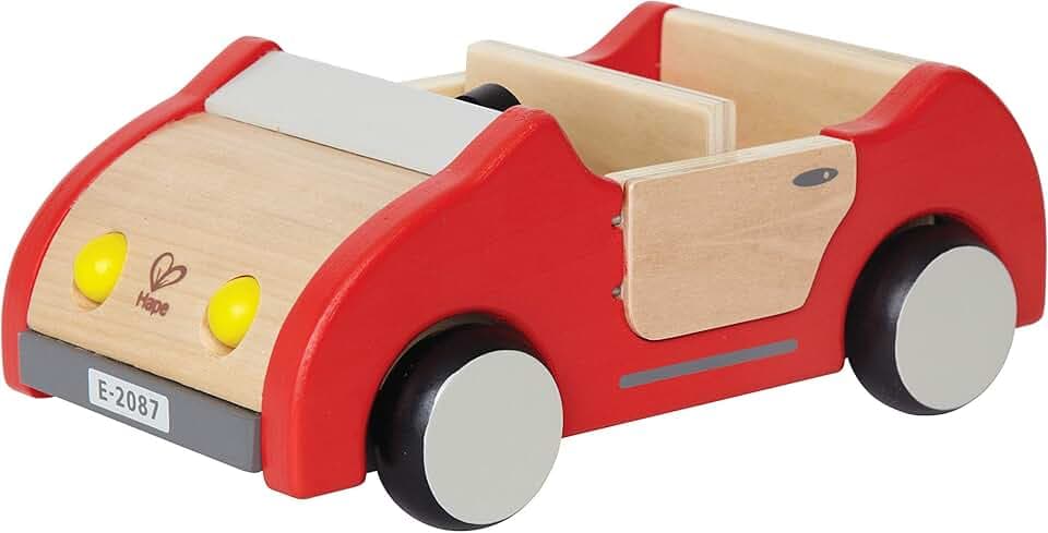 Hape Wooden Doll House Family Car| Toy Vehicle Seats up to 4 Figures for Complete Doll House Furniture Set