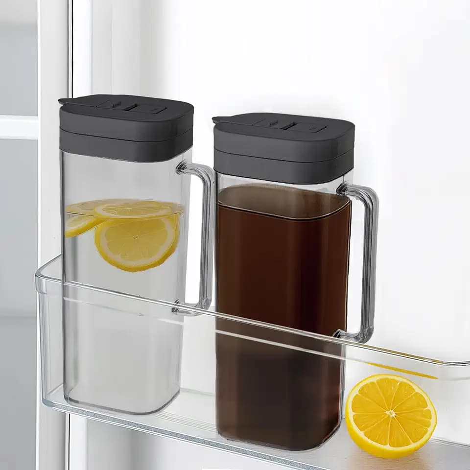 [2-PACK] SlimFit 64oz Water Pitcher for Fridge Door, Drink Pitcher, Black