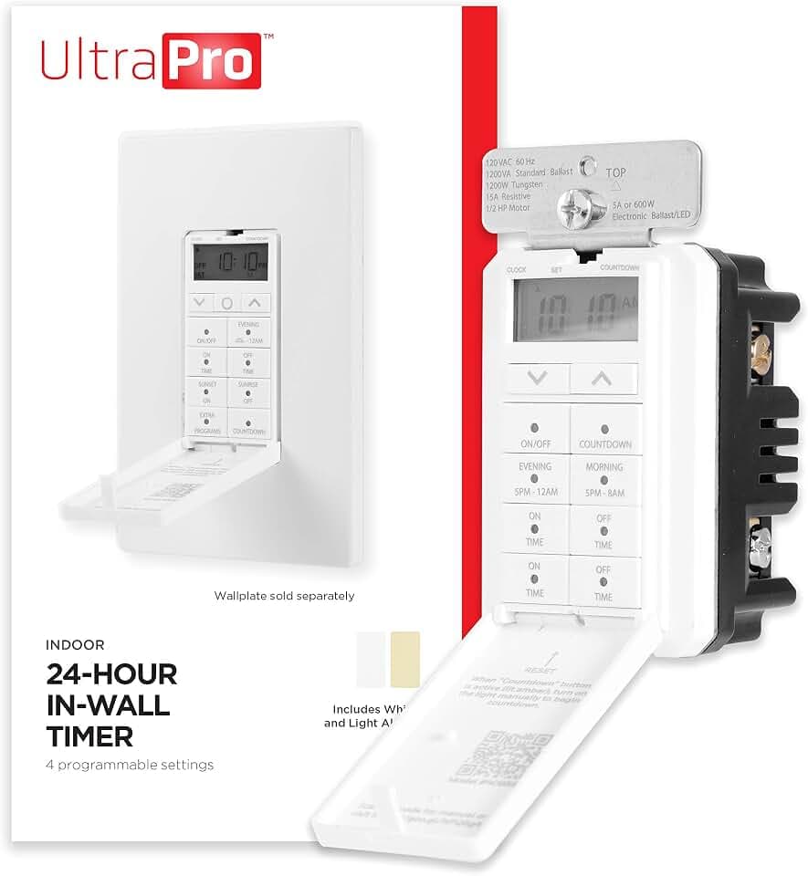 UltraPro in-Wall Digital Timer Switch, Countdown, Custom On/Off, 1 Pack
