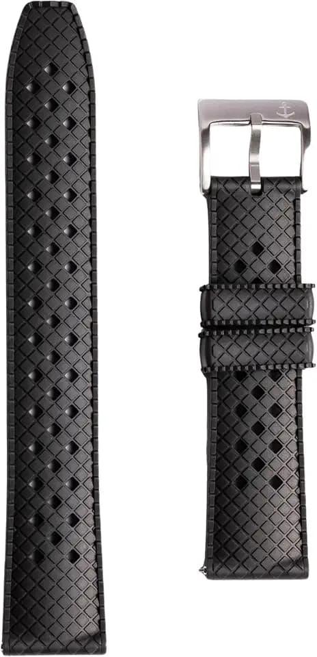 Anchor Strap Co | Standard AnchorFlex Heritage Watch Strap | FKM Rubber Crosshatch Texture | Brushed 316L Stainless Buckle | Waterproof & Slim Tapered Fit | Fits 6.25–8.25in Wrists