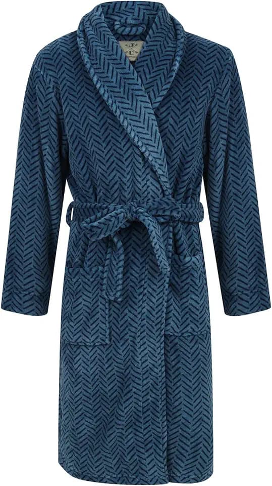 John Christian Men's Blue Herringbone Fleece Robe