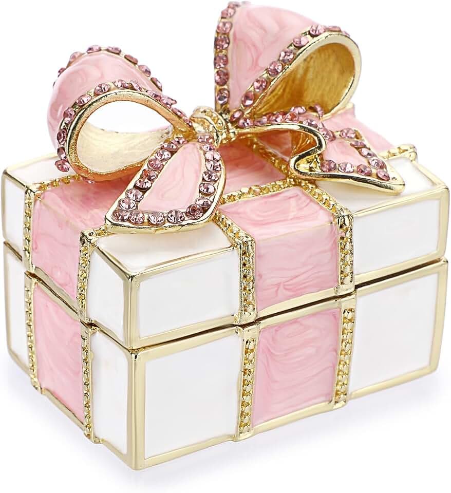 SUMNACON Mini-Geschenkbox mit Schleife, Rosa und Weiß