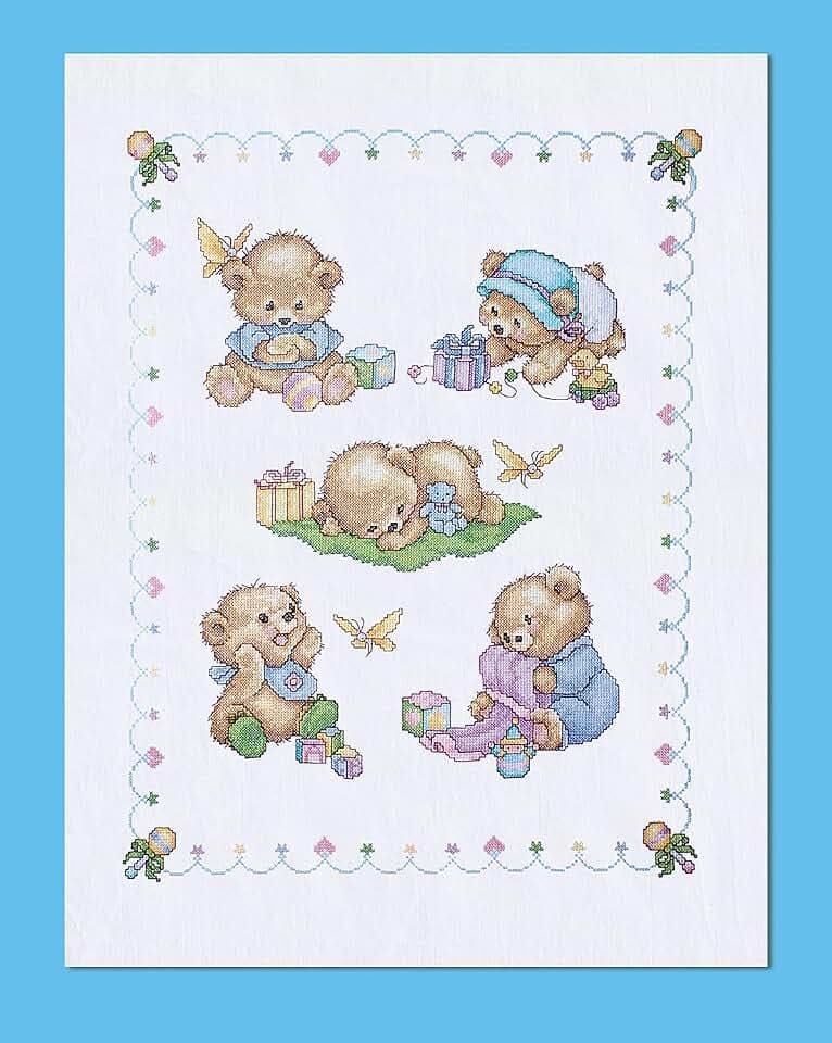 Tobin Bears Stamped for Cross Stitch Baby Quilt Kit,Baby Bears,43" x 34",T21705
