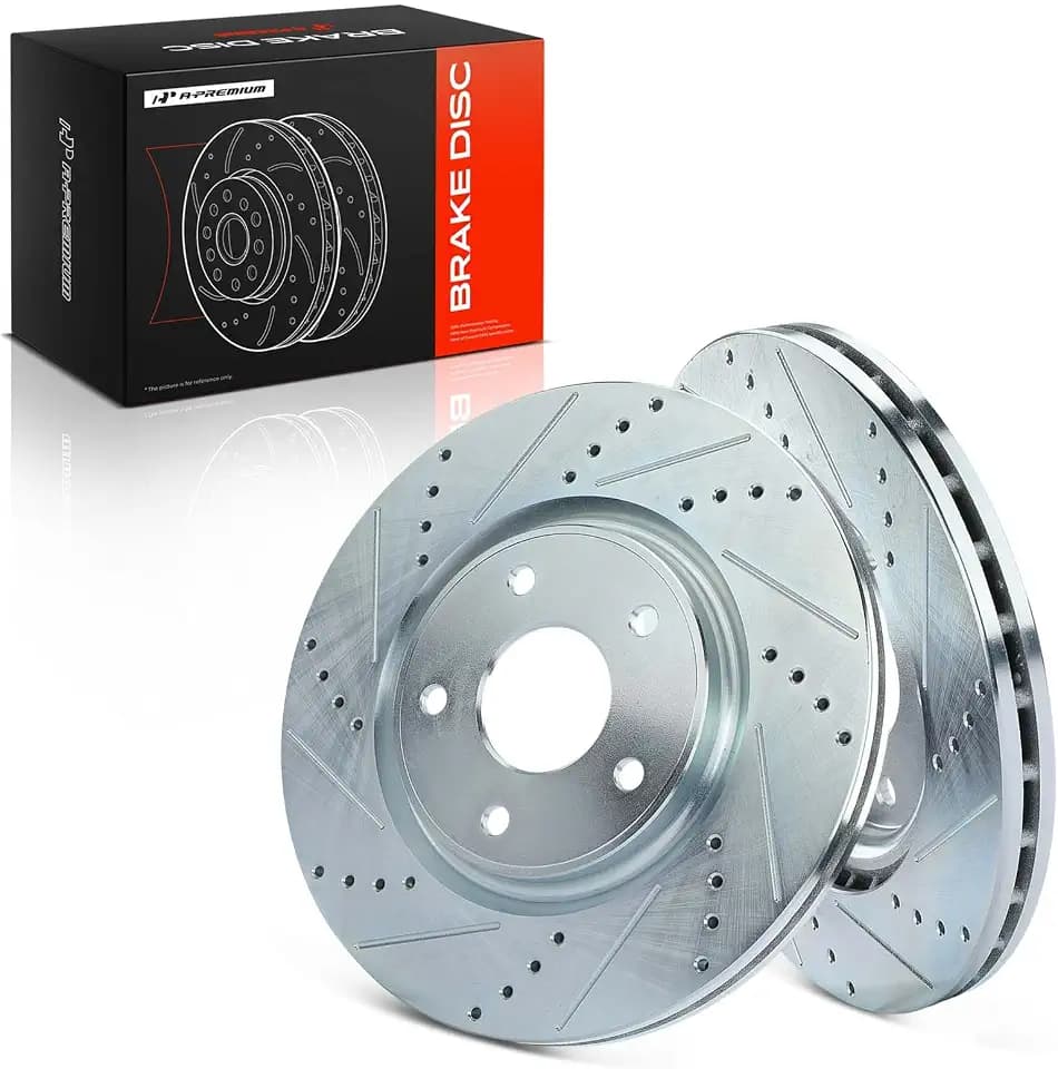 A-Premium 12.99 inch (330mm) Front Drilled and Slotted Disc Brake Rotors