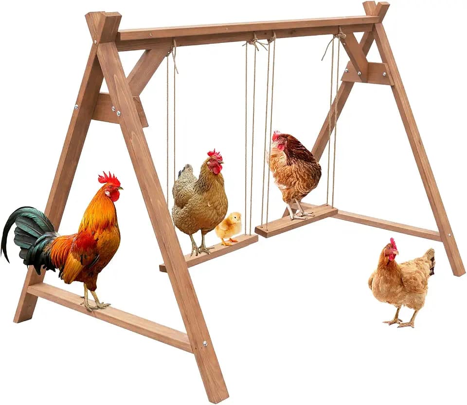 Chicken Perch with Swing, Chicken Roosting Bars for Coop Accessories, Wooden Chicken Run Toys Accessories for Chickens' Health and Happiness, Easy to Assemble & Clean