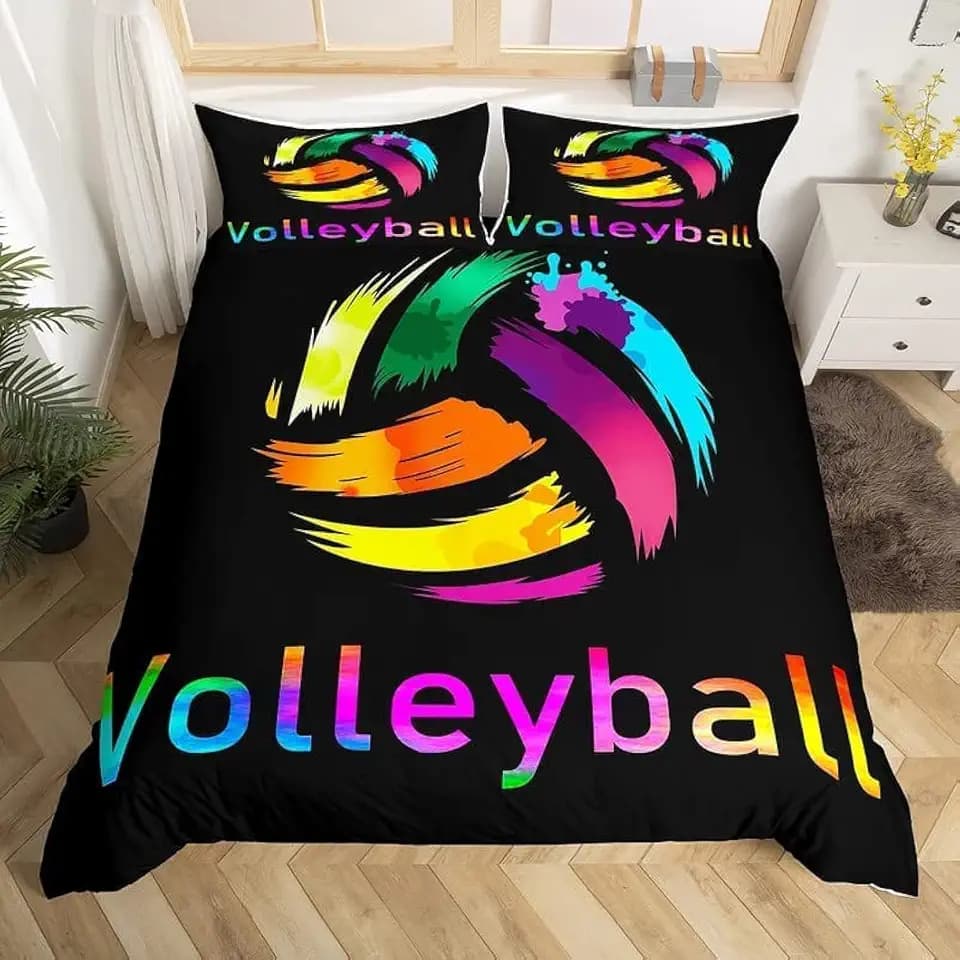 Loussiesd Volleyball Bettwäsche Set 135x200cm für Mädchen Jungen Sports Thema Betten Set Volleyball Spiel Bunt Bettbezug Set Zimmer Dekor Volleyball Spieler Sammlung 2Stück