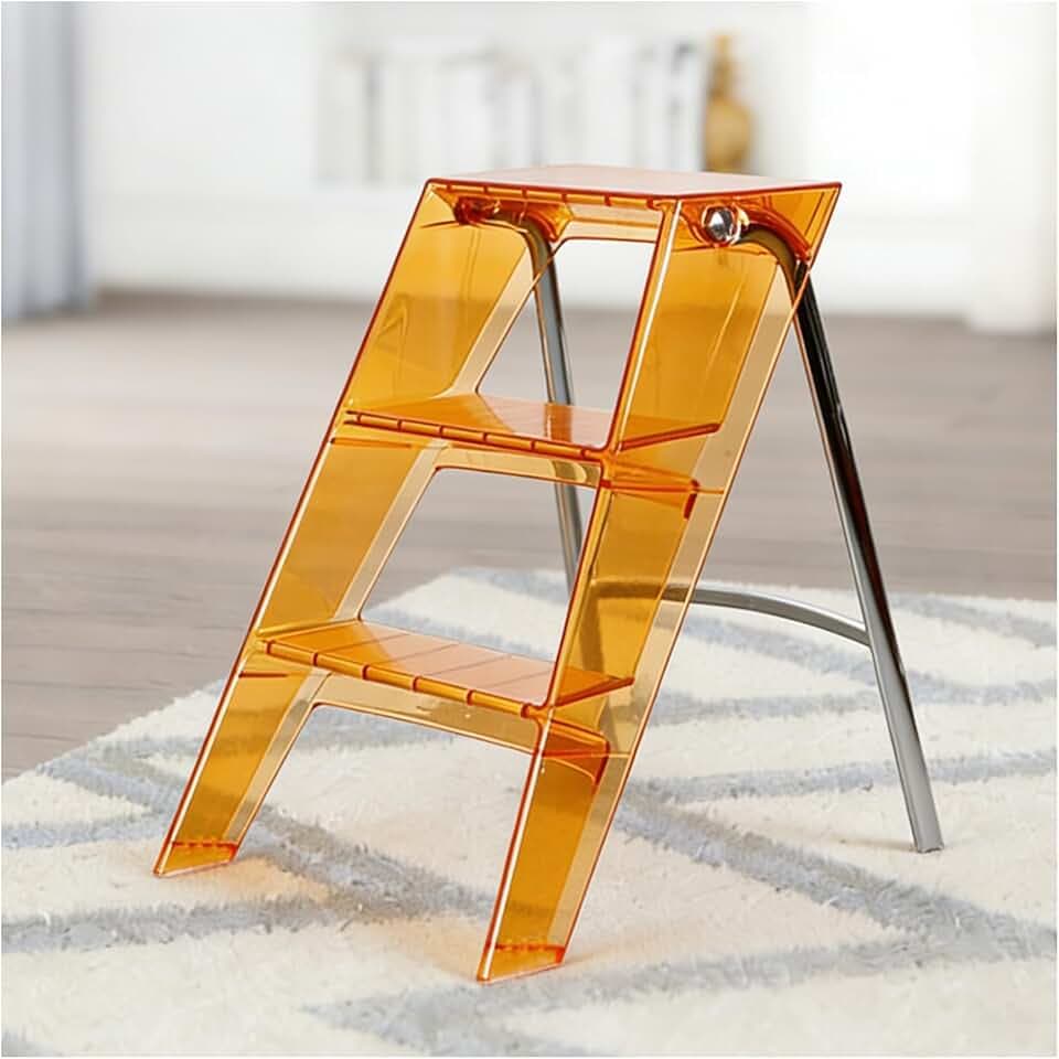 Acrylic Step Ladder, 3 Step Clear Folding Step Stool with Anti-Slip Steps
