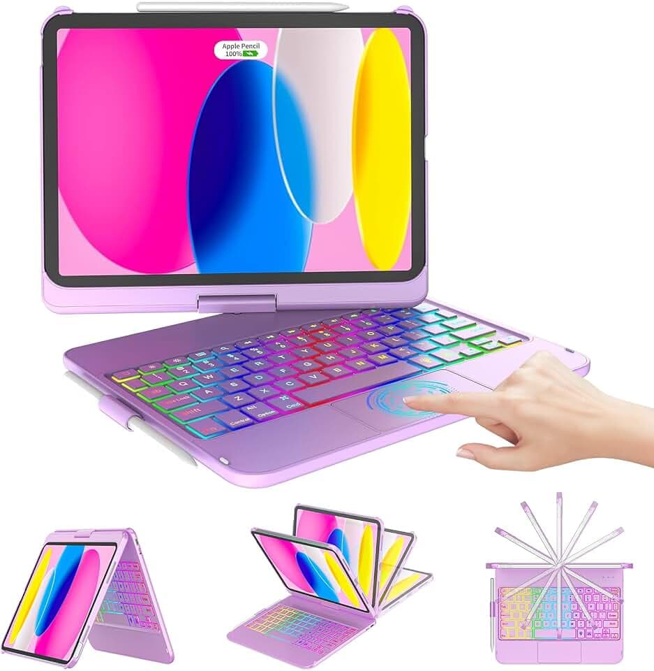 CC Store for ipad A16 11th 10th Generation Case with Keyboard, 360° Swivel