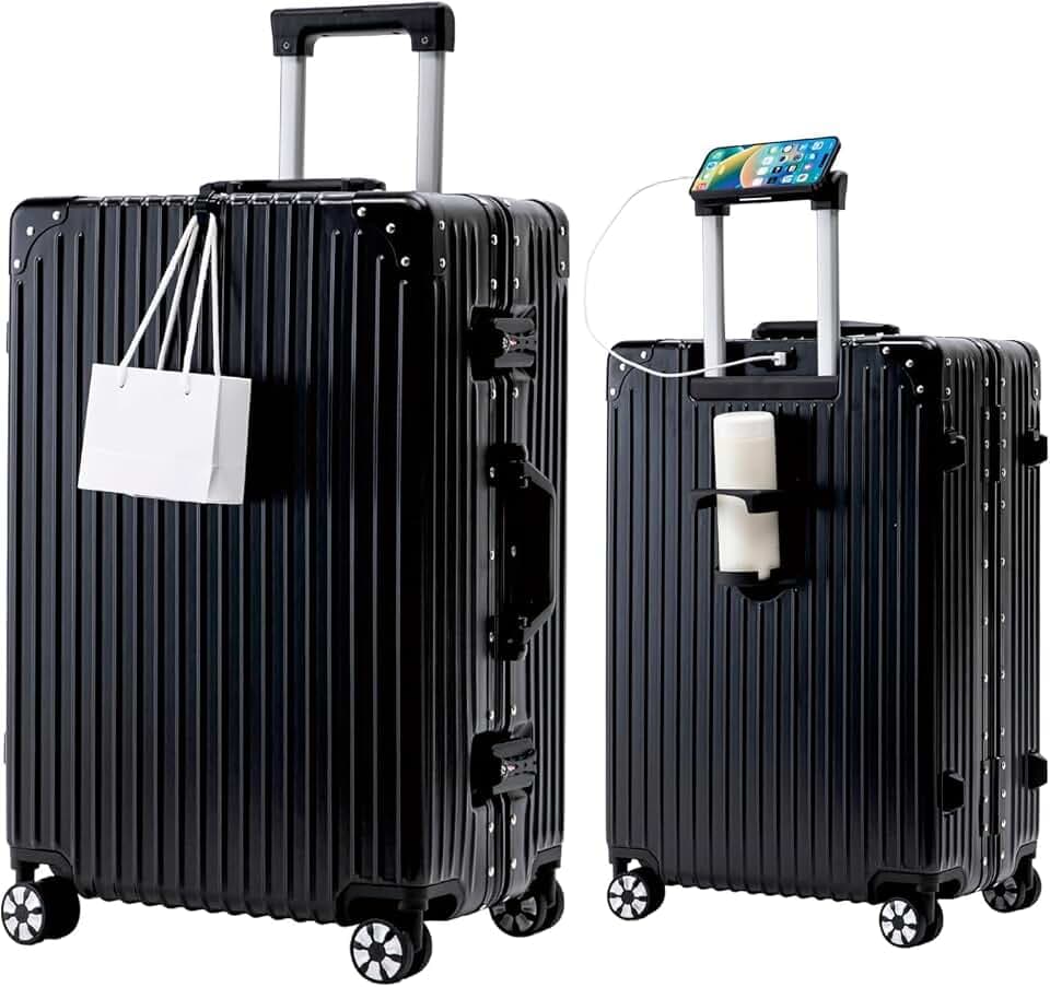 22-Inch Aluminum Frame Hardside Checked Luggage, Black