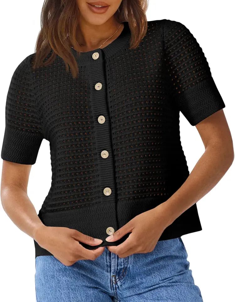 Saodimallsu Womens Crochet Short Sleeve Cardigans Summer Beach Sweater Top