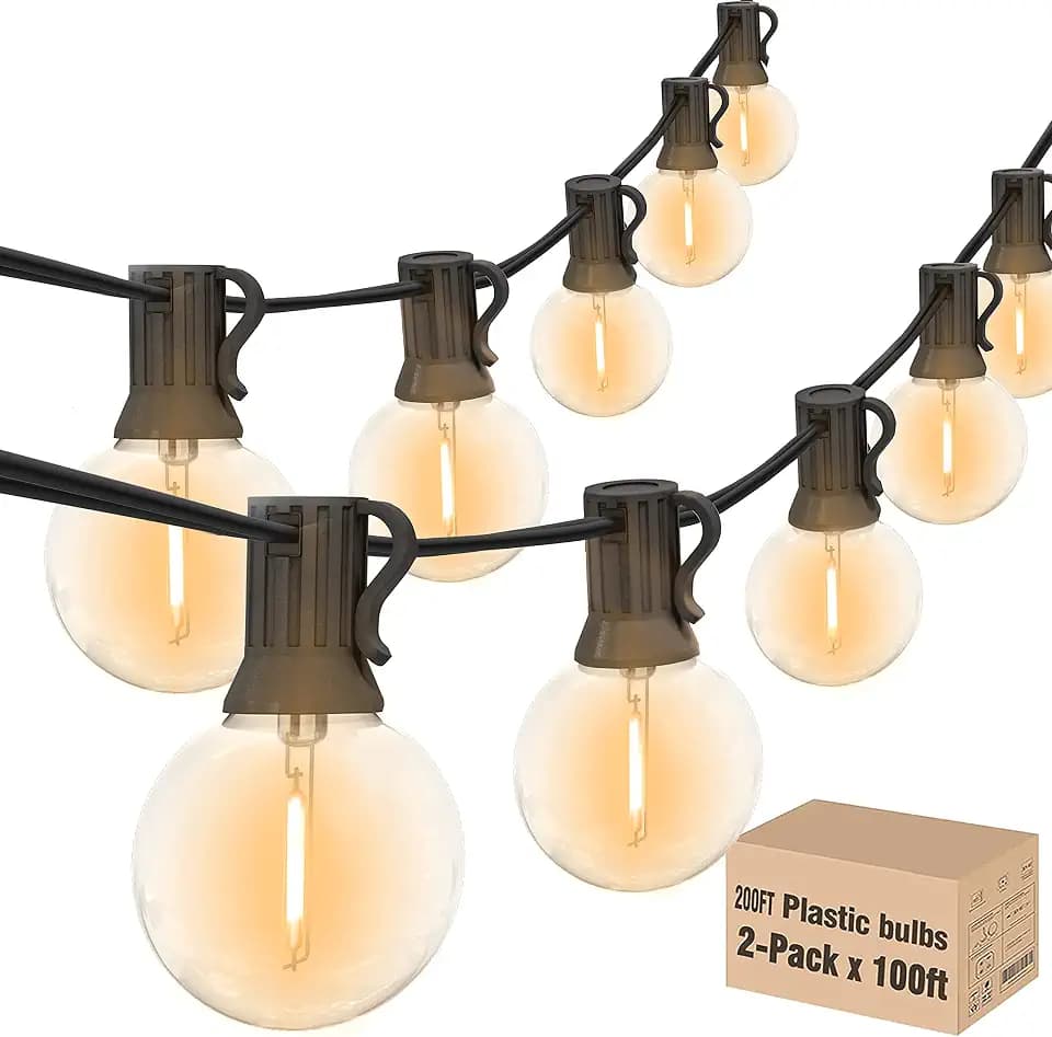 Achin 200FT Outdoor String Lights G40 Globe Patio Lights Waterproof Outdoor Hanging Lights with 104 Shatterproof LED Bulbs Dimmable String Lights for Outside Bistro Backyard Market, 100FT x 2Pack