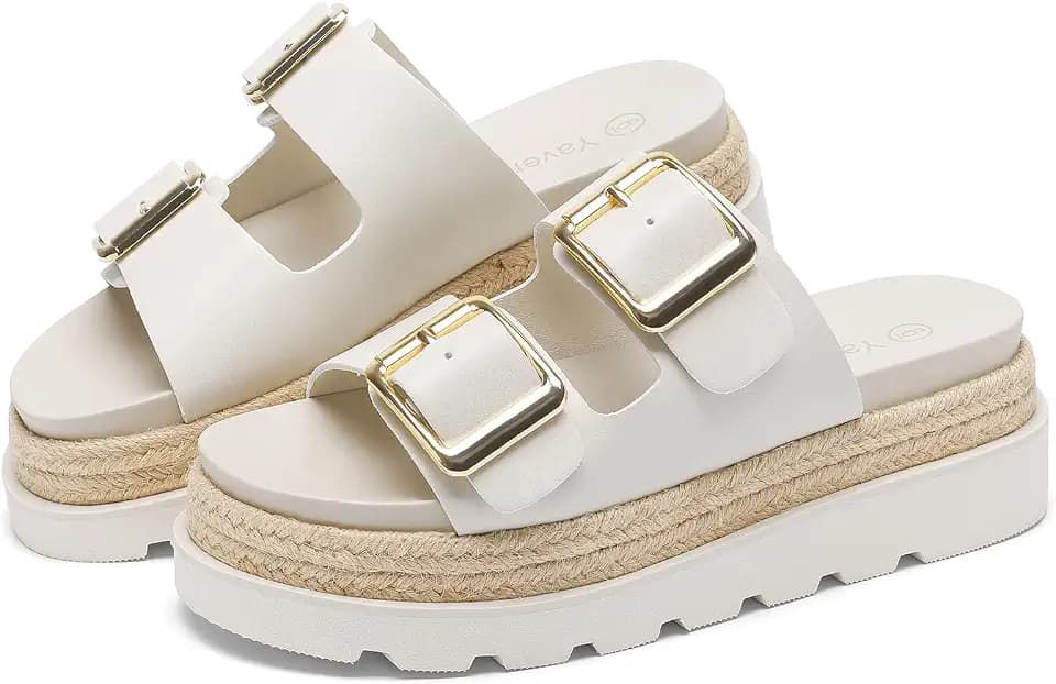 Yavero Womens Platform Sandals Espadrilles Slide Sandals with Double Buckle
