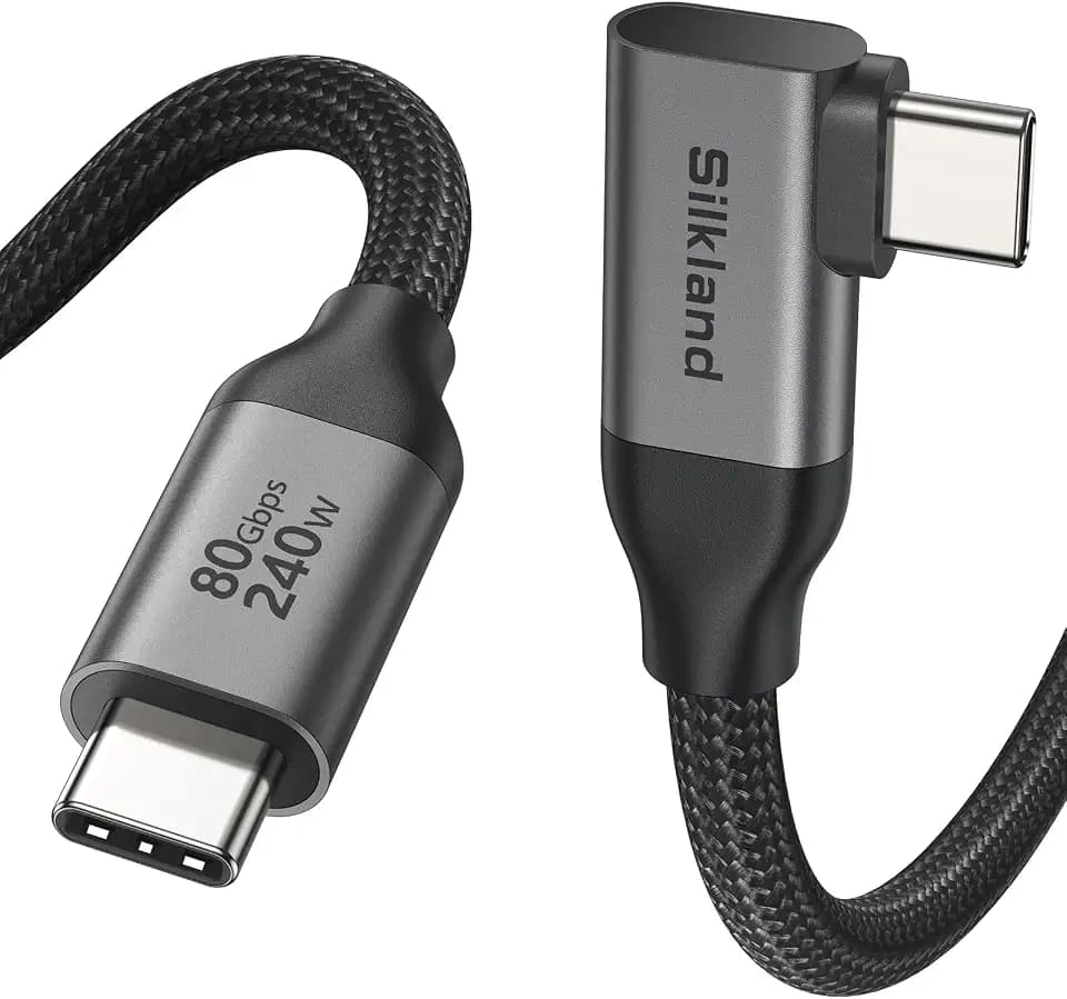Silkland 80Gbps Right Angle USB 4 Cable for Thunderbolt 5 Cable 240W 4FT