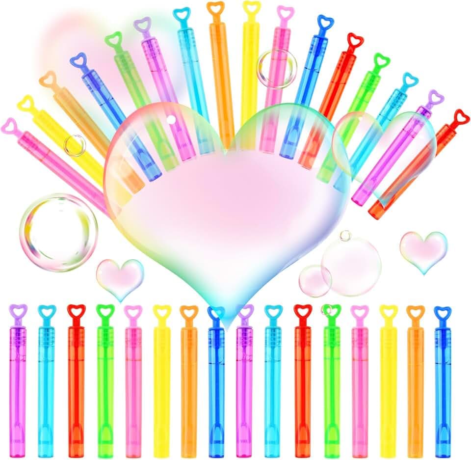 Mini Bubbles for Kids Party Favors,32 PCS Small Bubble Wands Toys Bulk for Classroom Prize,Birthday Goodie Bag Stuffers,Bubble Blower Toy Sticks with Bubble Solutions,Valentine Heart Love Shape Design