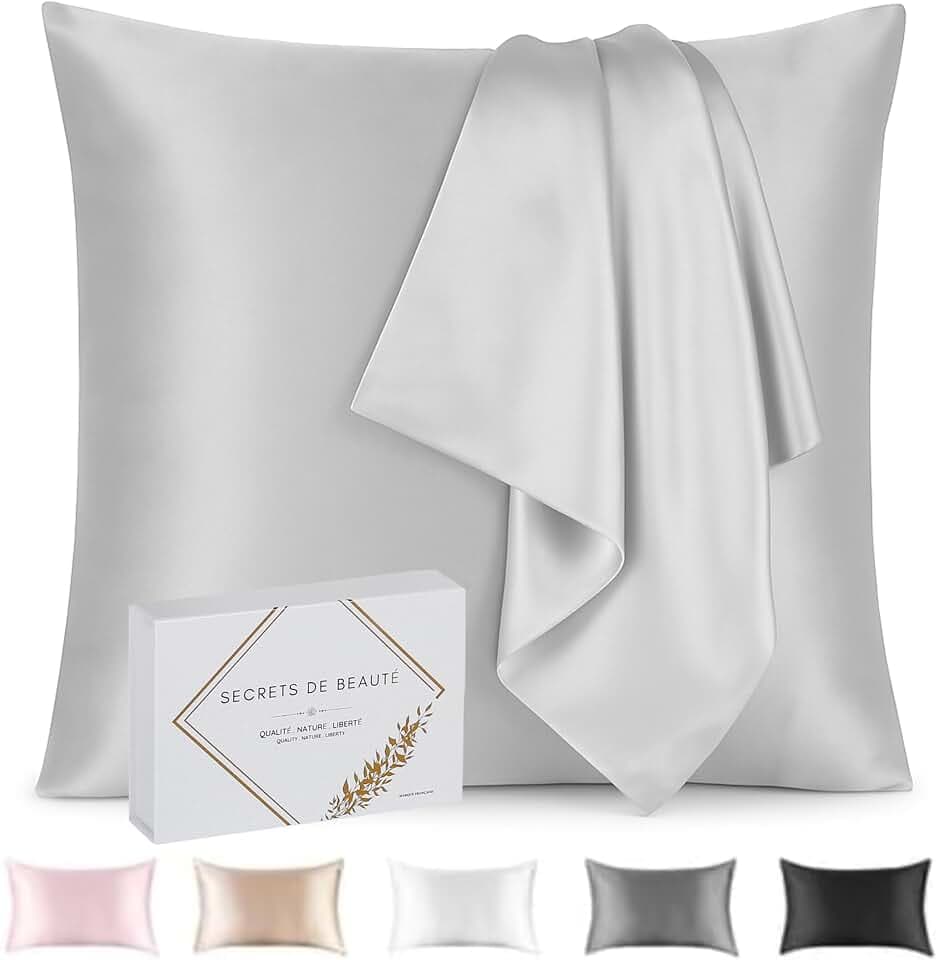 Seidenkissenbezug 22 Momme für Haar und Haut Mulberry Anti-Falten, Anti-Aging Hochwertige Qualität Keine Chemikalien - Geschenkidee (Grau, 65x65cm)