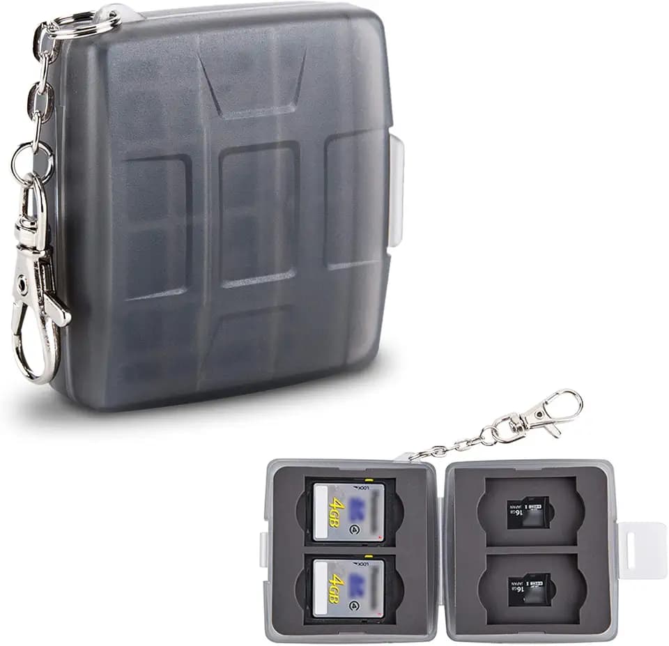 8 Slots Memory Card Case for 4 SD/SDHC/SDXC Cards and 4 Micro SD/TF Cards,Anti-Dust Crush Resistance,SD Card Case Small Micro SD Holder with Chain (Gray)