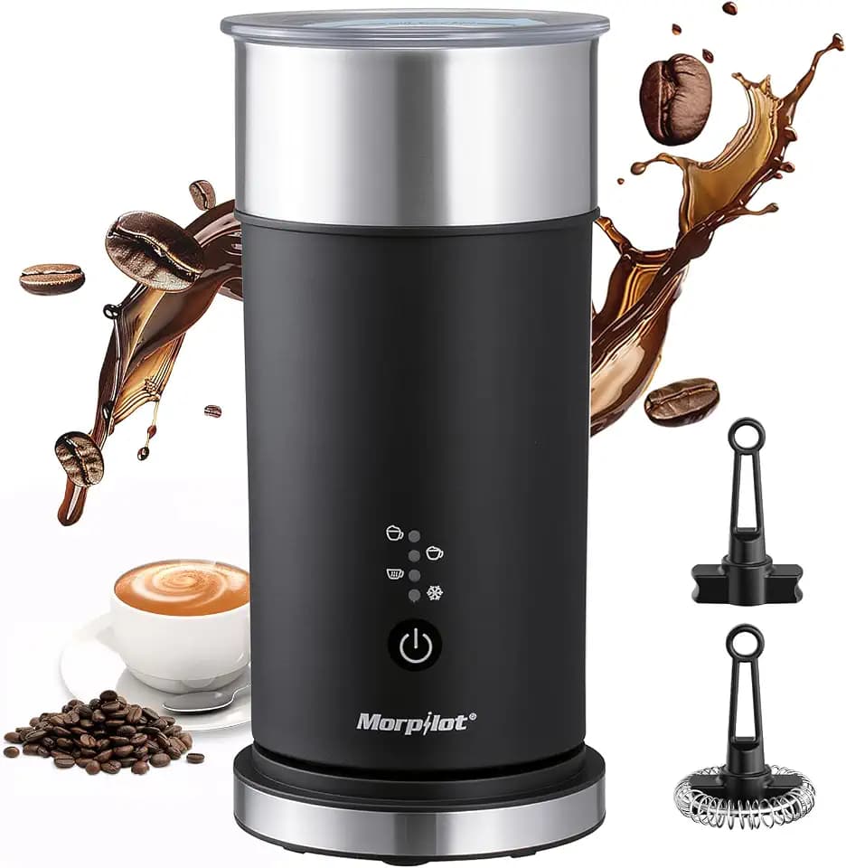 Morpilot Milchaufschäumer Elektrisch 4-in-1, 240ml, 400W für Heißen & Kalten Milchschaum, Edelstahl mit Antihaftbeschichtung, Ideal für Latte Macchiato, Cappuccino