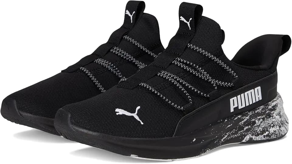 Puma Unisex-Child Softride One4All Slip On Shoes, Black-White AH25, Big Kid 4