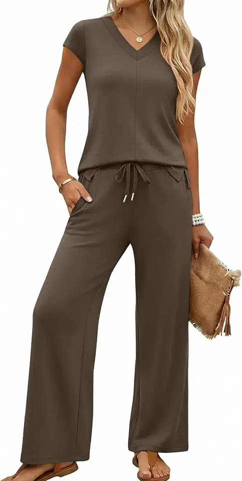 Casly Lamiit 2 Piece Sets for Women Side Slit Cap Sleeve Travel Outfits