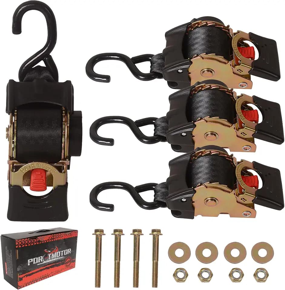 4 Pack Bolt-On Retractable Ratchet Straps (2in x 9ft), 3000LBS Break Strength Ratchet Tie Down Straps Heavy Duty Auto Retracting Ratchet Straps for Motorcycle, Trailers, Boats, ATVs, UTVs