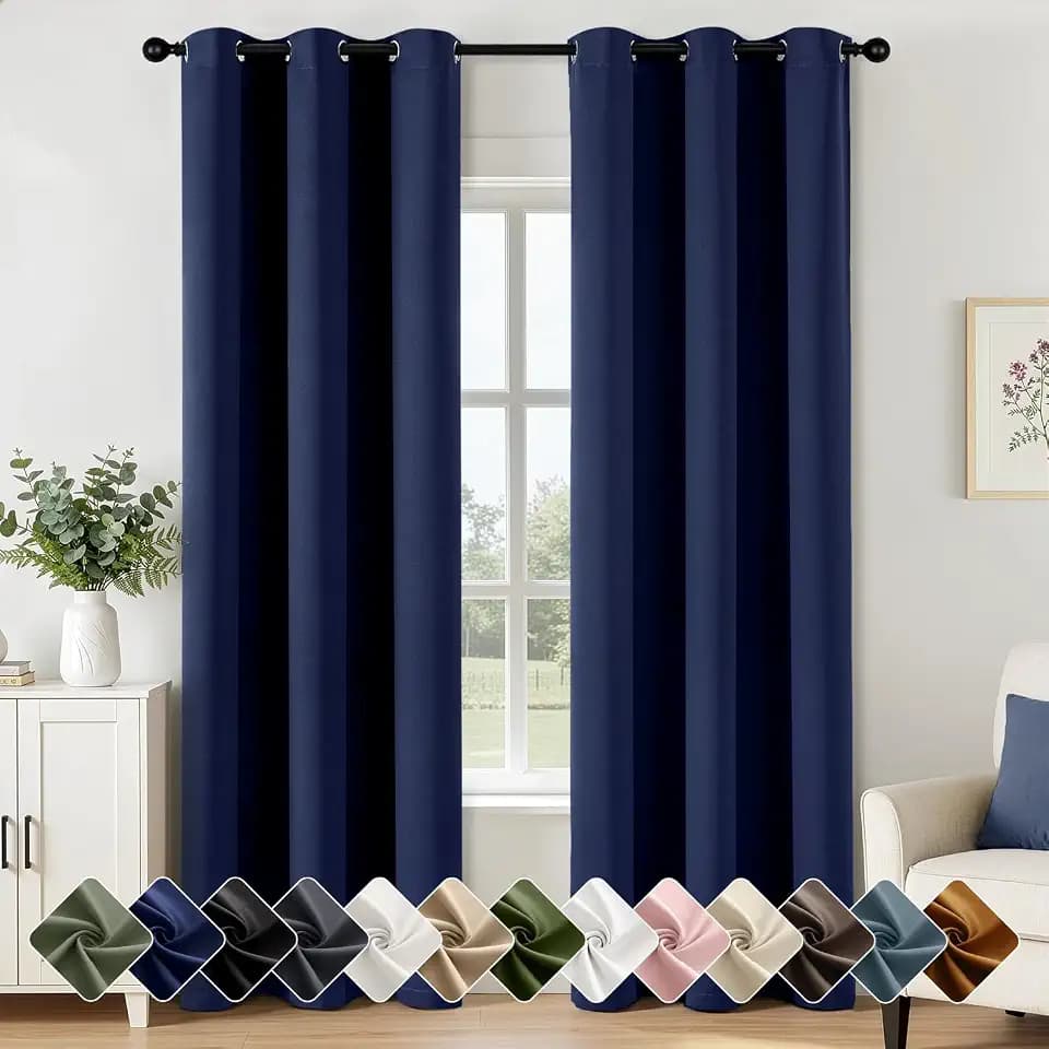 Navy Blue Blackout Curtains for Bedroom Living Room W40 x L84 Inch