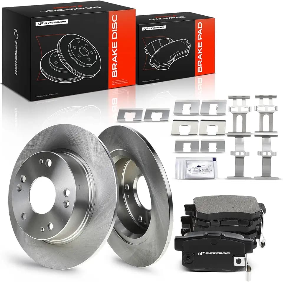 A-Premium 10.24 inch (260mm) Rear Solid Brake Rotors and Ceramic Pads Kit