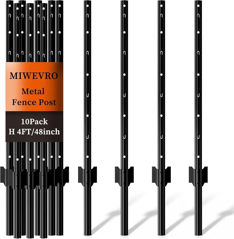 Metal Garden Fence Posts– Heavy Duty U-Post for Wire Fencing, 4 FT Black