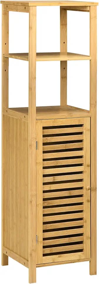 kleankin Badezimmerschrank Badschrank mit Tür 33 x 30 x 120 cm Naturholz