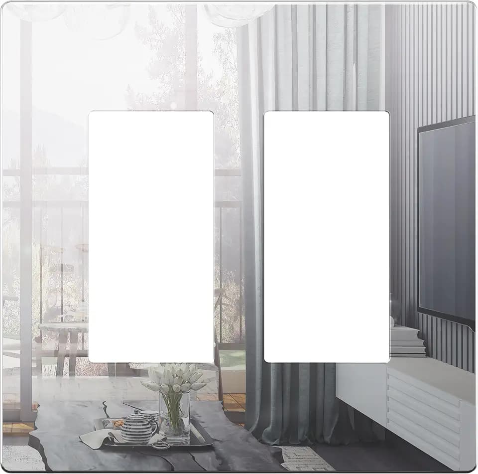 LIDER Double Decorator Wall Plate, Impact Resistant, Mirror Glass Silver