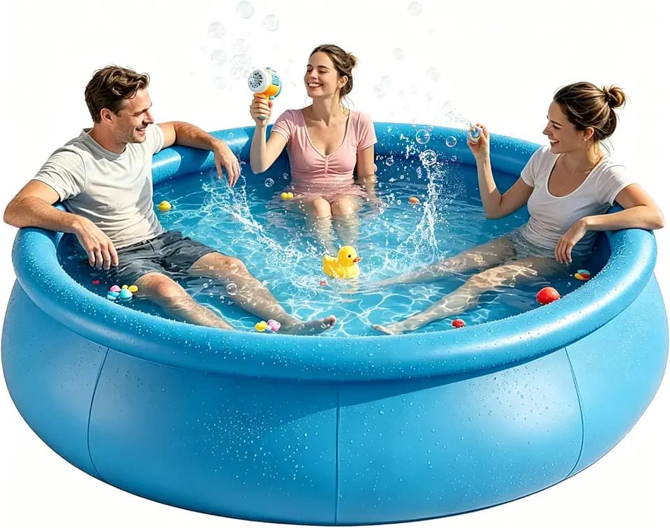 8FT x 25IN Round Inflatable Swimming Pool, Blow Up Above Ground Pool for Adults Indoor & Outdoor Summer Water Party Backyard Garden Lawn
