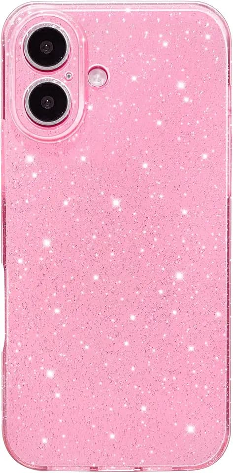 Hython Case for iPhone 17 Case Glitter Cute Sparkly Shiny Bling Sparkle Phone Cases 6.3", Thin Slim Fit Soft TPU Bumper Shockproof Rubber Protective Cover for Women Girls Girly, Bright Pink