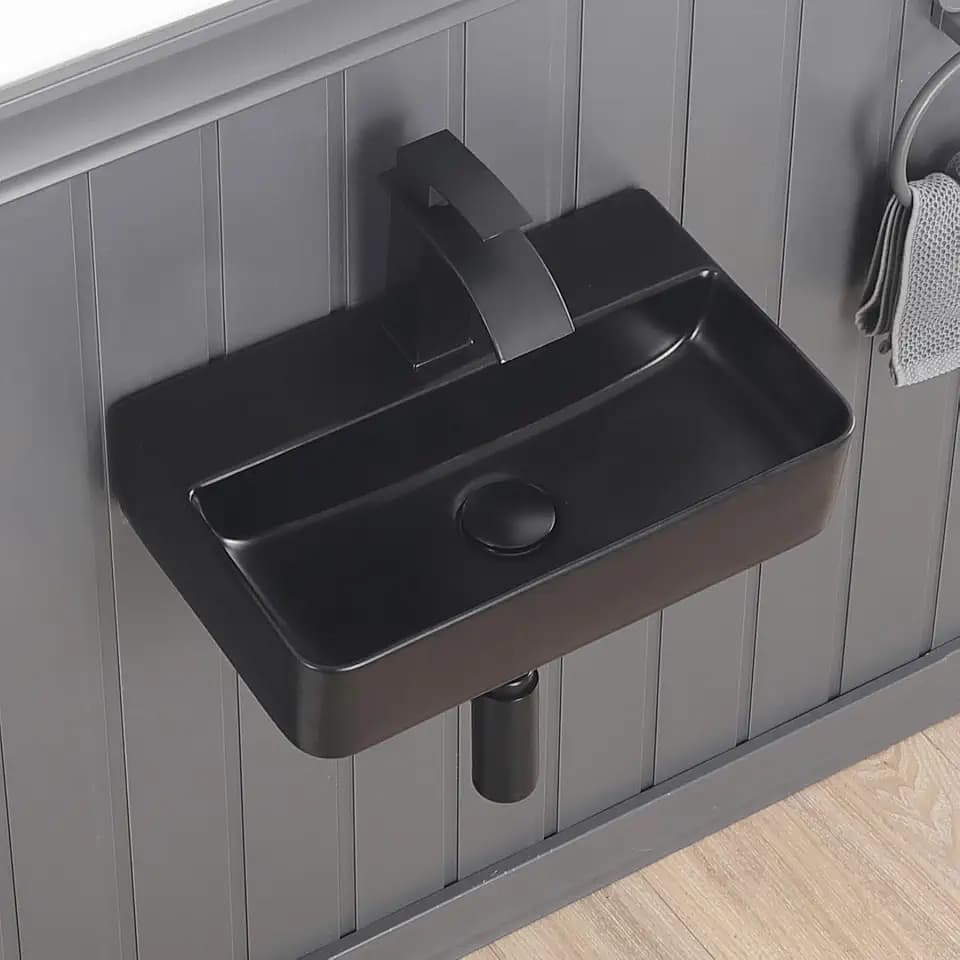 Black Wall Mount Bathroom Sink 18 inch Small Floating Vessel Basin