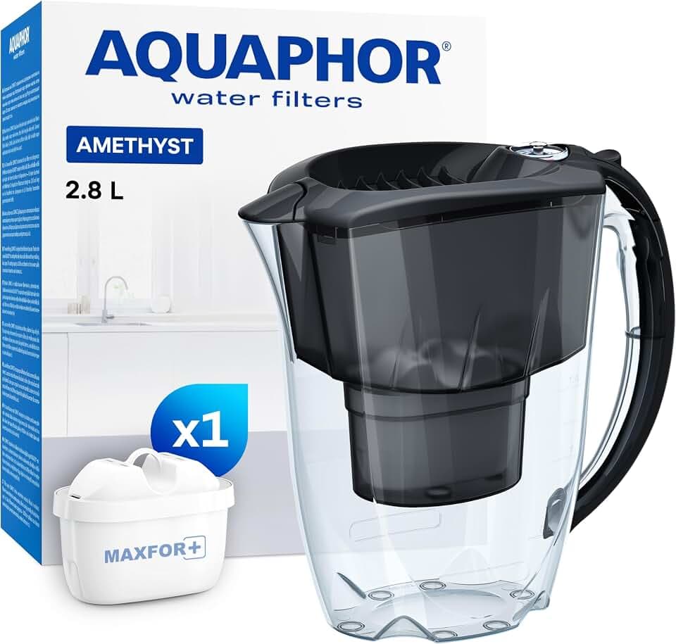 AQUAPHOR Wasserfilter Kanne Amethyst, 2,8 L, inkl. 1× MAXFOR+, Schwarz